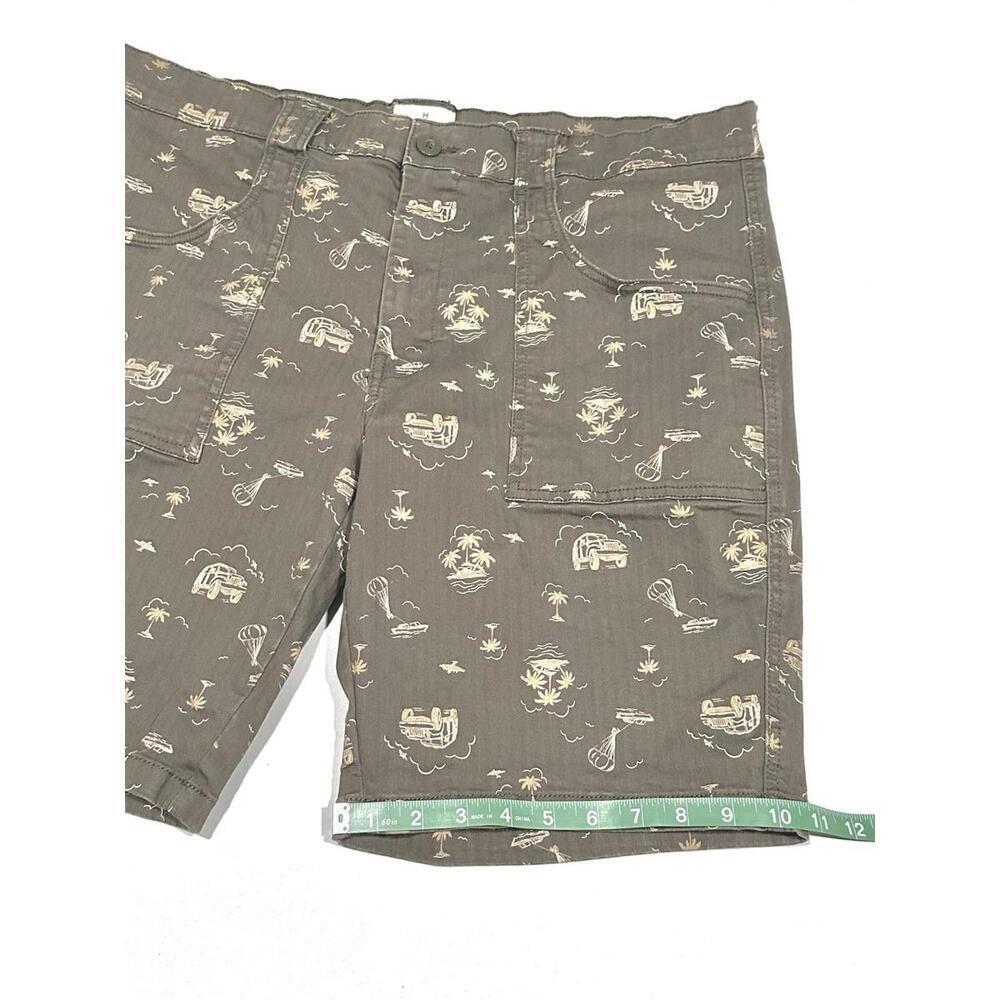 Mutual Weave Mens Graphic Shorts Green Brown Palm Trees Beach Flat Front Size 38 - Picture 7 of 12